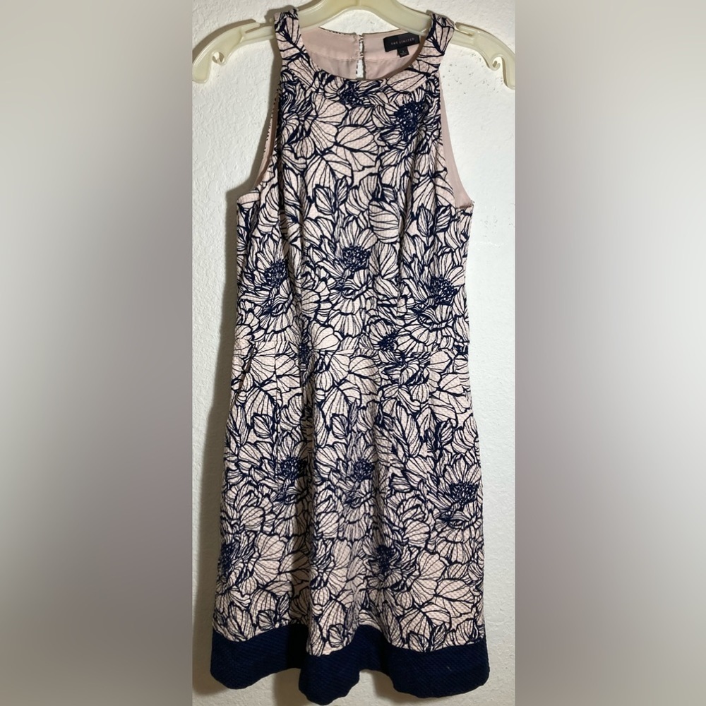 The Limited Sleeveless Midi Dress Pink and Navy Floral Round Neck size 2